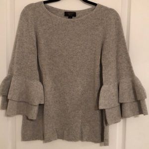 100% cashmere double ruffle bell sleeve sweater